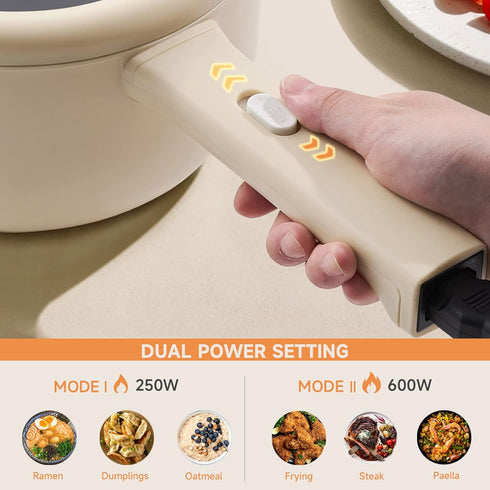 Dezin Electric Cooker, 2L Non-Stick Sauté Pan, Mini Pot for Steak, Egg, Fried Rice, Ramen, Oatmeal