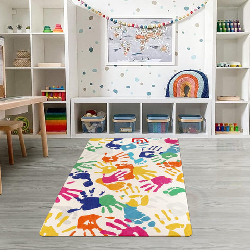 3'x5' STARUIA Colorful Kids Rug for Playroom, Washable Handprints and Footprints Rugs for Kids Room Boys and Girls