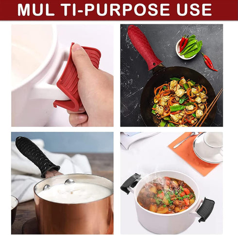 3 Pack Silicone Pot Handle Sleeve Cover, Heat Resistant Cast Iron Skillet Handle Grip for Frying Pans & Griddles (Red)