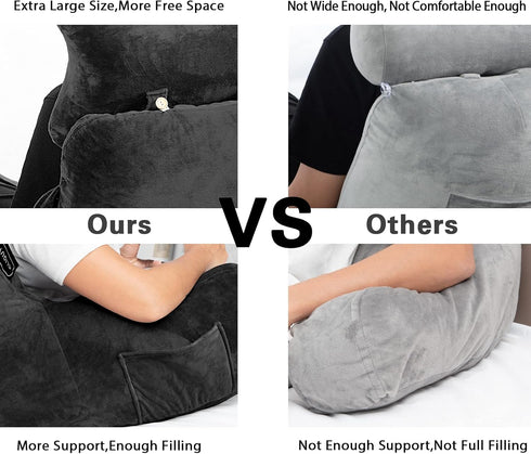 SLIGUY Reading Pillow-Bed Rest Pillow with Detachable Neck Roll & Higher Support Arm for Sitting in Bed Couch