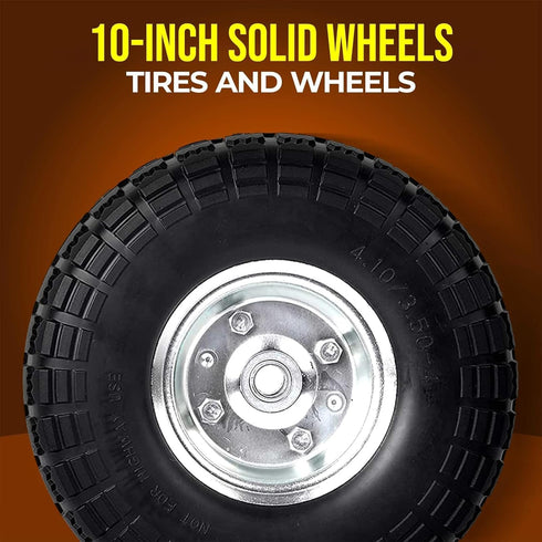 (2-Pack) 10-Inch 4.10/3.50-4" 5/8" 2.2" Offset Wheelbarrow, AR-PRO Solid Rubber Tire Wheels - Replacement Flat Free