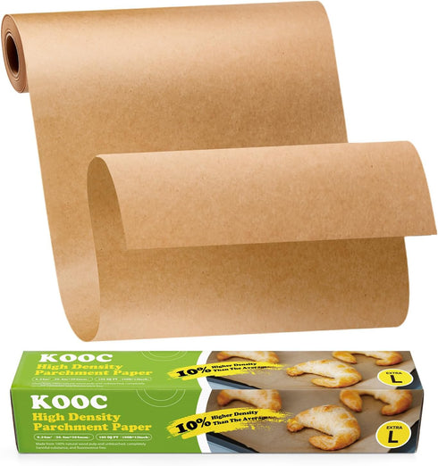 KOOC Premium 100-Feet Parchment Paper Roll, 12-Inch Non-Stick Unbleached Baking Paper for Cooking and Food Prep