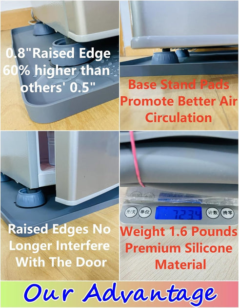 Mini Fridge Mat with Raised Edges, 24" x 24" x 0.8", Drip Tray with 4 Base Stand Pads, Black Mini Fridge Accessories