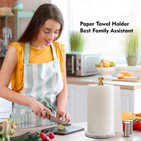 Countertop, Gold Paper Towel Holder with Weighted Marble Base for One-Handed Operation, No Wobbly (Marble Base, Gold)