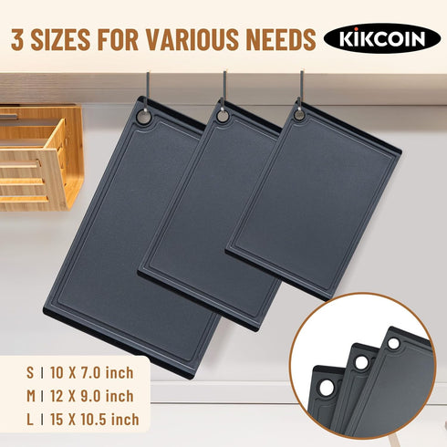 Plastic Cutting Coards for Kitchen, 3-Piece Large Cutting Board Set Dishwasher Safe Chopping Boards with Non-slip Feet and Juice Grooves, Gray, Kikcoin