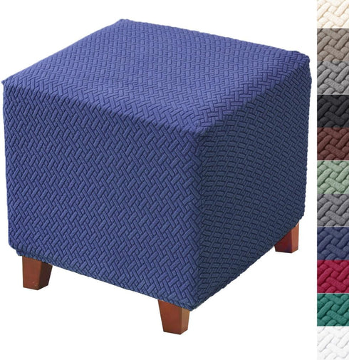 Ottoman Cover Jacquard Stretch Square Slipcover Thick Folding Storage Cover Footstool Protector