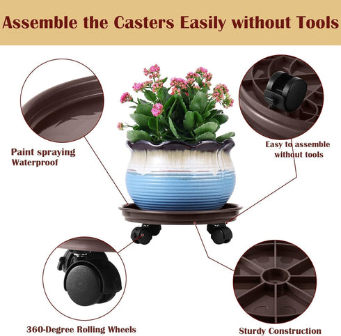 5 Packs 11.8" Plant Caddy with Wheels Plastic Rolling Plant Stands Heavy-Duty Plant Dolly with Casters Indoor Outdoor