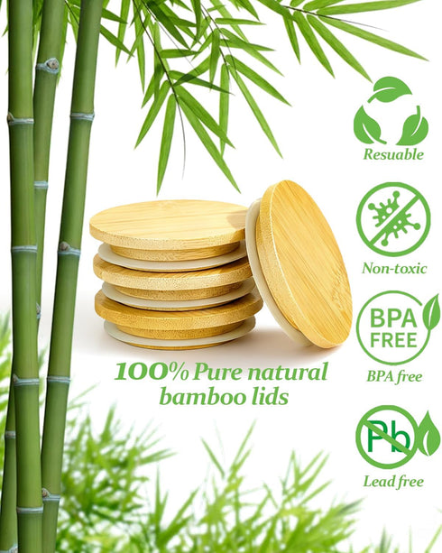 8 Pack 8 5Oz Oui Yogurt Jar Lids with Labels, Food-Grade Bamboo Lids for Oui Yogurt Jars, Reusable Wooden Canning