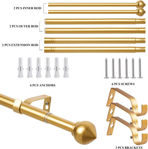 Heavy Duty 3/4" Adjustable Decorative Curtain Rod Set, Gold, for Windows 30 to 80 Inch