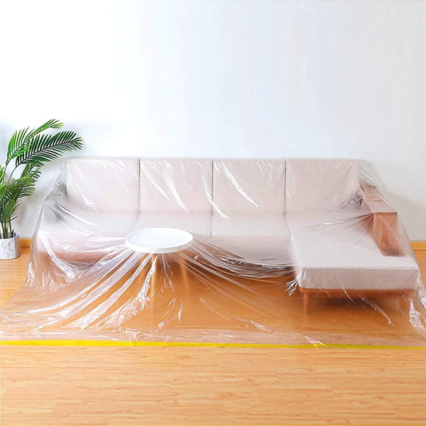 HERSENT 146"/12ft Plastic Sofa Couch Cover - Waterproof Couch Cover for Sectional Sofa LShape, Extra Large Bed Couch