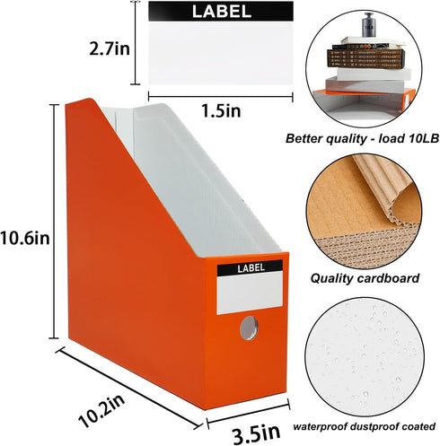 Orange-red Cardboard Magazine Holder (2 Pack), Sturdy Vertical File Folder Organizer for Desk, 10.6'' H×10.2'' L ×3.5''W