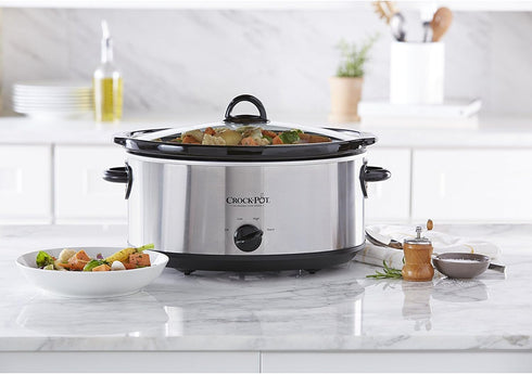 Crock-Pot 7 Quart Oval Manual Slow Cooker, Stainless Steel (SCV700-S-BR), Versatile Cookware for Families