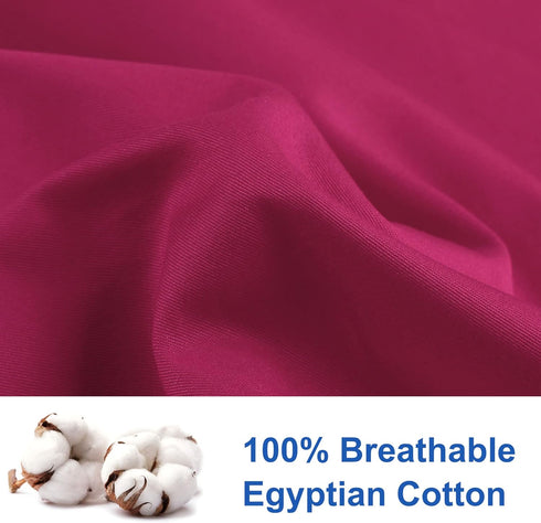 uxcell 2 Pcs Fuchsia Pillowcases – 100% Egyptian Cotton, Breathable Soft Pillow Covers with Zipper Closure, King Size