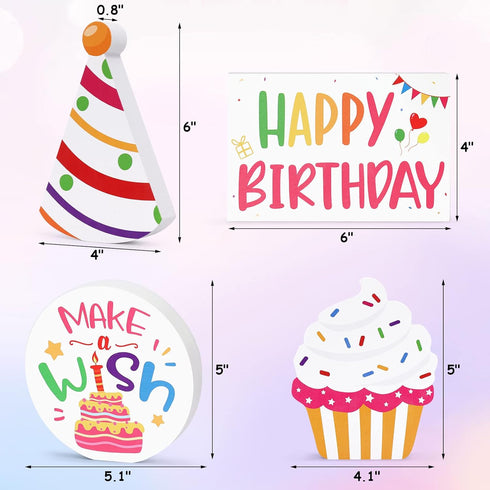 Huray Rayho Birthday Tiered Tray Decor Celebration Wooden Sign Colorful Birthday Party Supplies Make Wish Freestanding