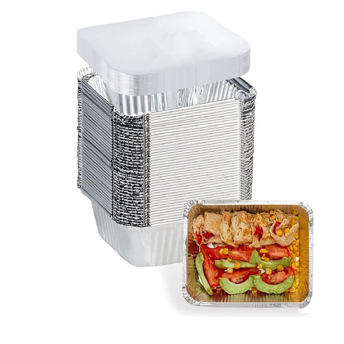 Small Aluminum Pans with Lids (40 Pack - 5"×4") 1 LB Capacity Disposable Tin Foil Pans for Cooking Baking Party Meals