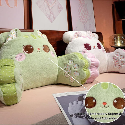 WQHSXXIA Cute Kitty Rest Reading Pillow for Adults, Kawaii Soft Lumbar Pillows Rest Cushion with Washable Cover