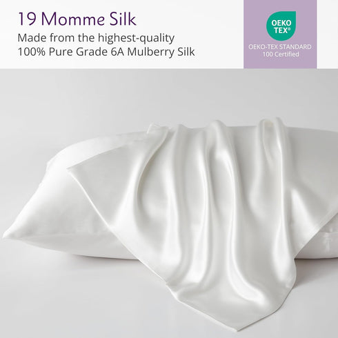 Mulberry Park 100% Silk Pillowcase, 19 Momme, Grade 6A Mulberry Silk, White/King (20'' x 36'')