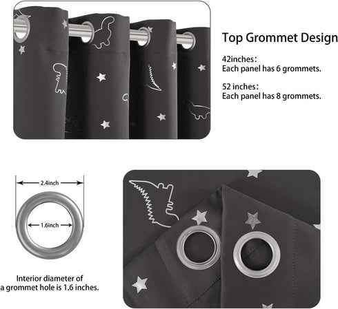 42 63 Inch, Set 2 LORDTEX Dinosaur and Star Foil Print Blackout Curtains for Kids Room - Thermal Insulated Curtains