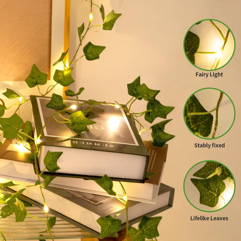 Alabeila Nest Vines,33ft 100 Fake Plants LED Artificial Ivy Garland with Fairy Lights,for Home Living Room Bedroom wall