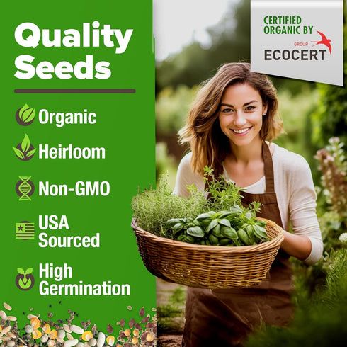 Pack 2,500+ HOME GROWN Organic Herb Seeds Variety - Non GMO, Heirloom High-Germinating Heirloom Seeds for Planting