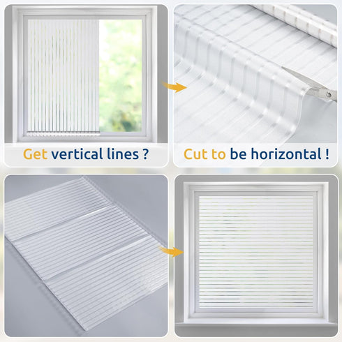 rabbitgoo Window Privacy Film - Frosted Glass Cling for Non-Adhesive Static Cling, Anti-UV Reeded Blinds Sticker, 23.6"