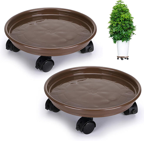 Skelang 2 Packs 11.8" Plant Pallet Caddy Plant Stand with Lock Wheels, Round