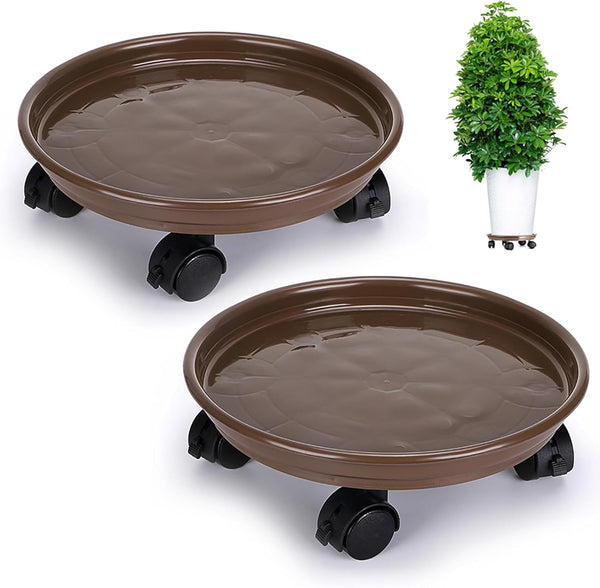 Skelang 2 Packs 11.8" Plant Pallet Caddy Plant Stand with Lock Wheels, Round