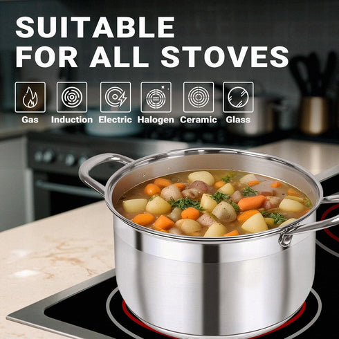 Kirecoo 8 Quart Stainless Steel Stock Pot, Heavy Duty Induction Cooking Pot with Visible Lid for Pasta, Soup, Canning