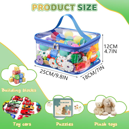 6 Packs Clear Toy Storage Bags, Colorful PVC Waterproof Toy Organizer with Zip Reusable Bags for Building Blocks, Board