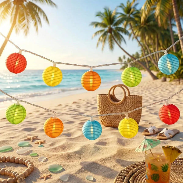 Multicolor Lantern String Lights Outdoor, 8.5FT Plug-in Patio String Lights with 10
