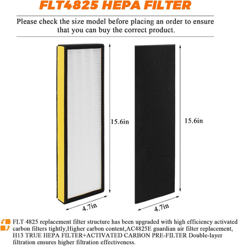 FLT4825 HEPA Filter B Replacement for Guardian Air Purifier Models, Includes 2 H13 HEPA Filters and 8 Carbon Pre-Filters