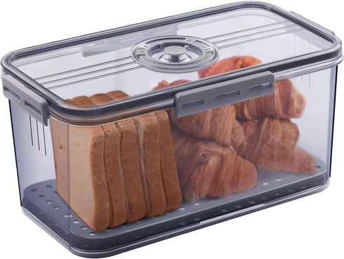 Bread Box for Kitchen Counter, Airtight Bread Storage Container with Lid for Homemade Bread, Grey