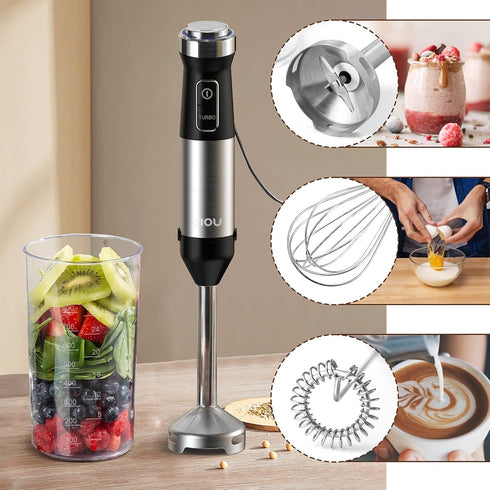 YIOU Immersion Blender, Ultra-Stick Hand Blender Variable Speed Stick Blender 500 Watt Heavy Duty Copper Motor Brushed 304 Stainless Steel for Soups Sauces and Smoothie, Set Midnight Black by YIOU