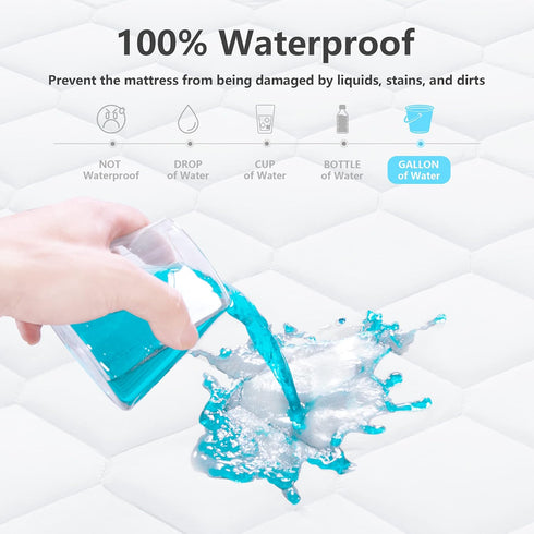 King Waterproof Mattress Protector - Breathable Noiseless Cover, Deep Pocket Fit Up to 21 Inches, White
