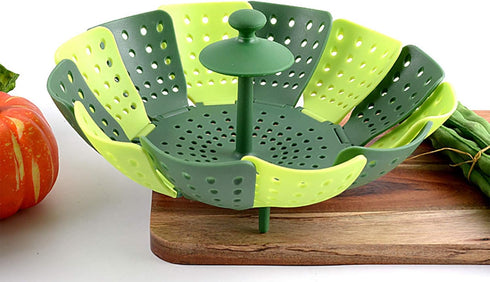 Lotus Folding Steamer Basket - BPA-Free Green Kitchenware Accessory, Non-Scratch Silicone Cookware