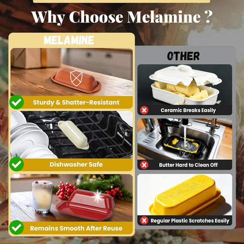 Lynnsen Countertop 1 BPA-Free Melamine Butter Dish with Lid & Stainless Steel Knife - Farmhouse Butter Keeper