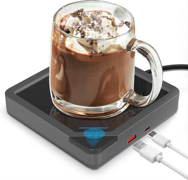 Coffee Mug Warmer with 2 USB Charging Ports: Auto Shut-Off Candle Wax