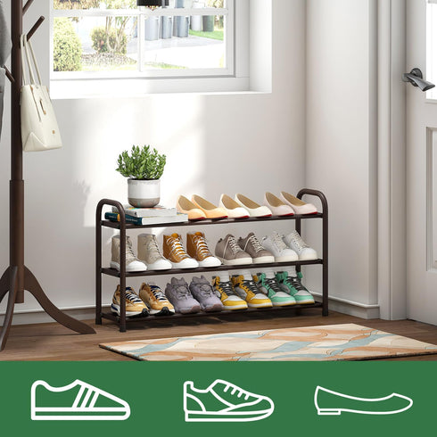 kiplant Closet, 3-Tier Closet, Expandable Shoe Rack for Shoe Organizer for Metal Adjustable Black Shoe Shelf Storage