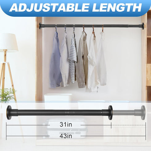 Adjustable Shower Curtain Rod 31 to 43 Inch, 1 Inch Diameter Matte Black Spring Tension Stainless Steel, Easy Install