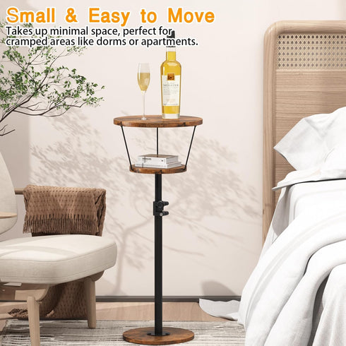Kificet 2 Small Side Table, Tier Drink Table, Height Adjustable Round End Table, Pedestal Side Table for Small Spaces