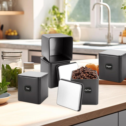 12 Pack 3 Oz WOPPLXY Minimalist Black Square Metal Tea Tins, Loose Leaf Tea Storage Containers with Airtight Lids