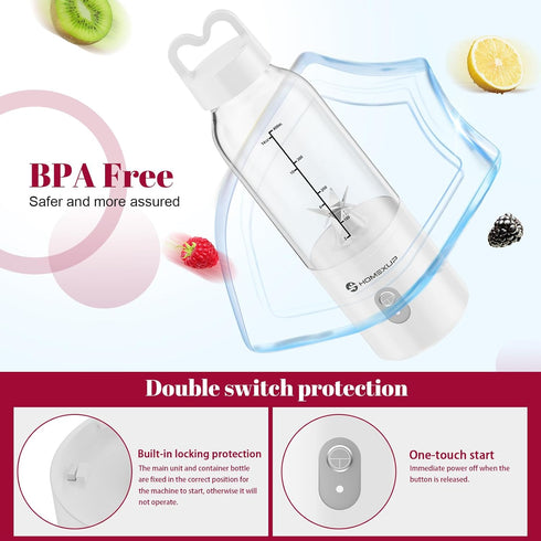Portable Personal Blender, 17 OZ/500 ML Juicer, 175W Compact Blender for Smoothies, Ice Blending, and Juicing (White)
