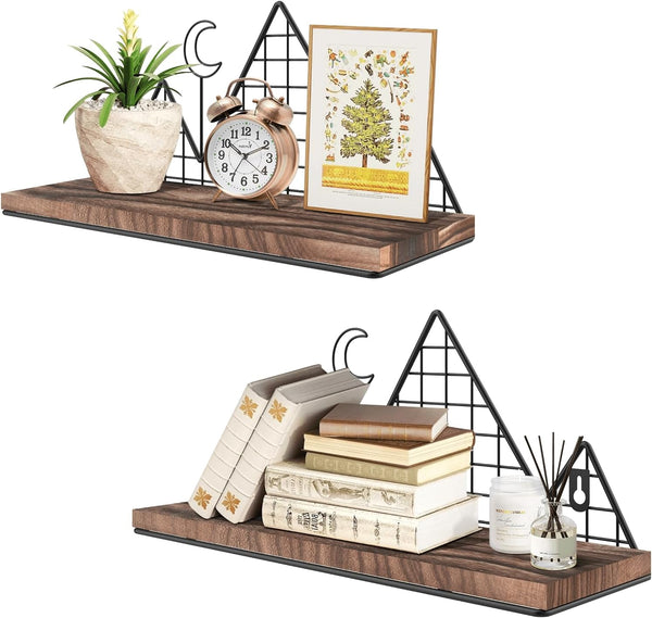 Homode Floating Shelves, Set of 2 Mountain Wall Shelves, Rustic Wood Display