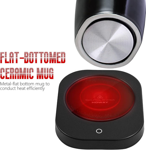 HOWAY 14oz Coffee Mug Warmer Set with Lid, Self Heating Temperature Control