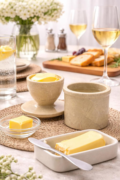 4" 90ml/3oz Verona Marble Butter Keeper - French Butter Crock with Lid - Freezer Safe Stone Butter Dish - Capacity