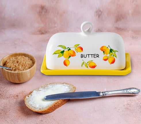 Lemon Butter Dish With Lid For Countertop Yellow Ceramic Butter Dish Large Butter Dish With Cover Butter Tray Painted Butter Holder Le Creuset Butter Dish