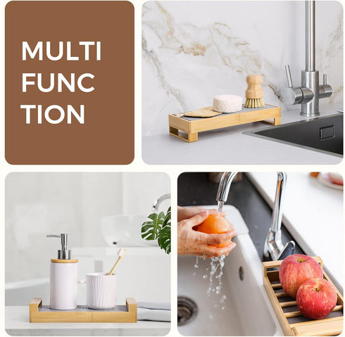 3-in-1 Sink Caddy, Instant Dry Sink Organizer, Fast Drying Diatomaceous Earth Stone Kitchen Sponge Holder for Countertop