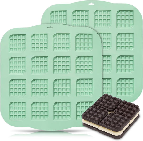Silicone Waffle Chocolate Mold, 2 Pack Mini Square Non-Stick Waffle Tray for Making Chocolate and Cake Decoration