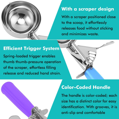 Ice Cream Scoop Set, Cookie Scoop Includes 1.2 OZ/2 OZ/4 OZ Scoops for Portion Control of Cookie Dough & Ice Cream