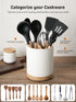 LoeJan 3 Compartment Utensil Holder, 7.2” Extra Large Stable Ceramic Organizer for Kitchen Counter (White Glossy)